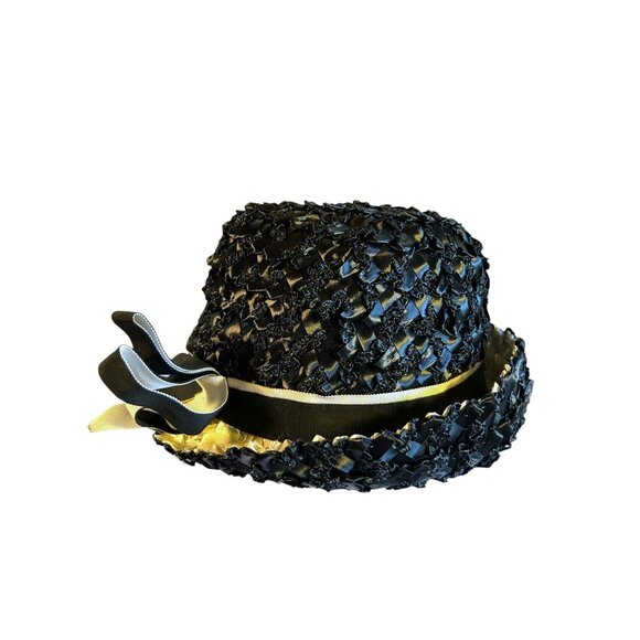 Vintage Rumak Millinery Womens Ribbon & Straw Cloche Hat With Bow - Picture 6 of 12